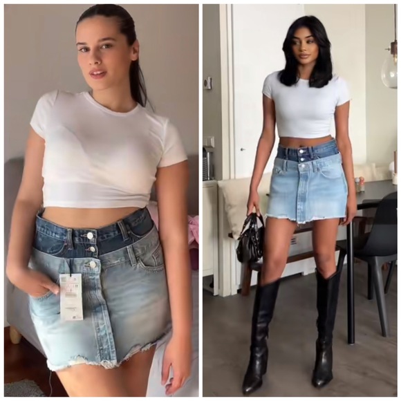 ZARA VIRAL TRF DENIM MINI SKIRT DOUBLE WAIST NWT S - Picture 3 of 3